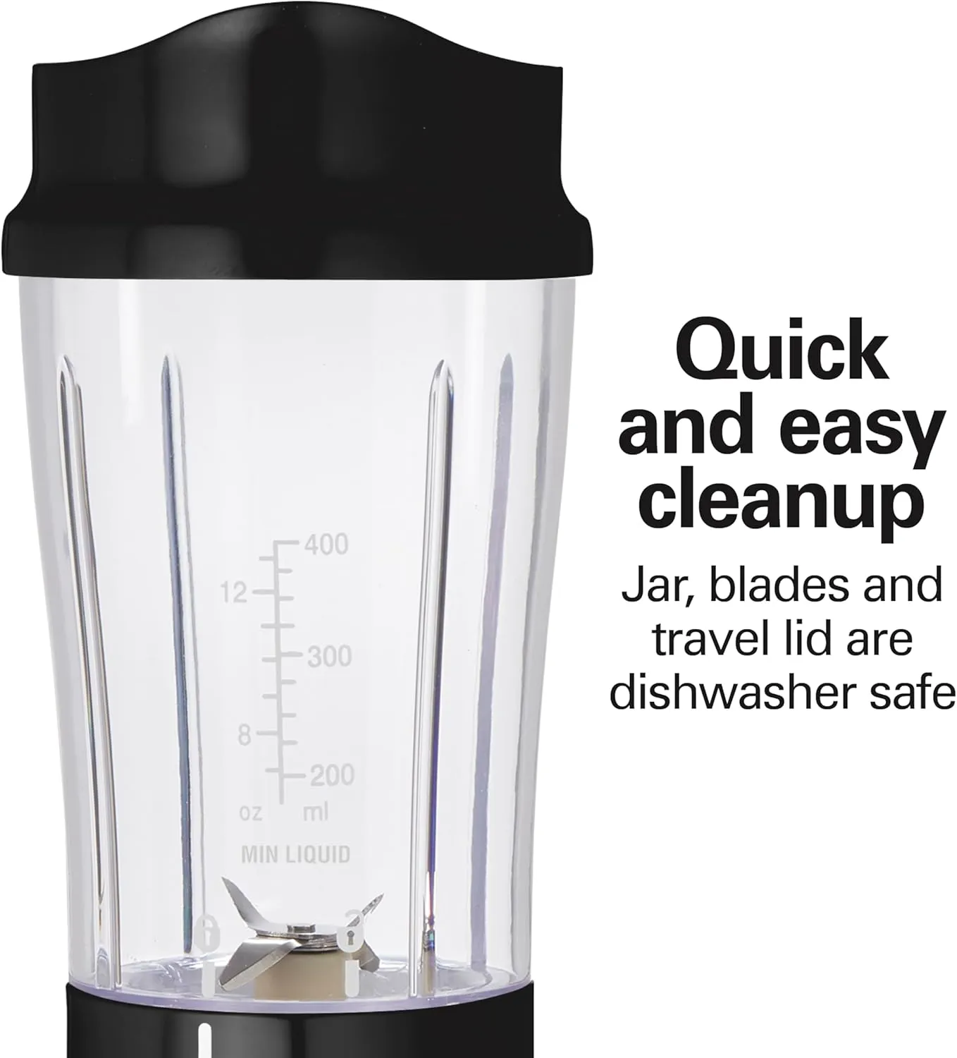 Hamilton Beach Portable Blender for Shakes and Smoothies with 14 Oz BPA Free Travel Cup and Lid, Durable Stainless Steel Blades for Powerful Blending Performance, Black (51101AG)