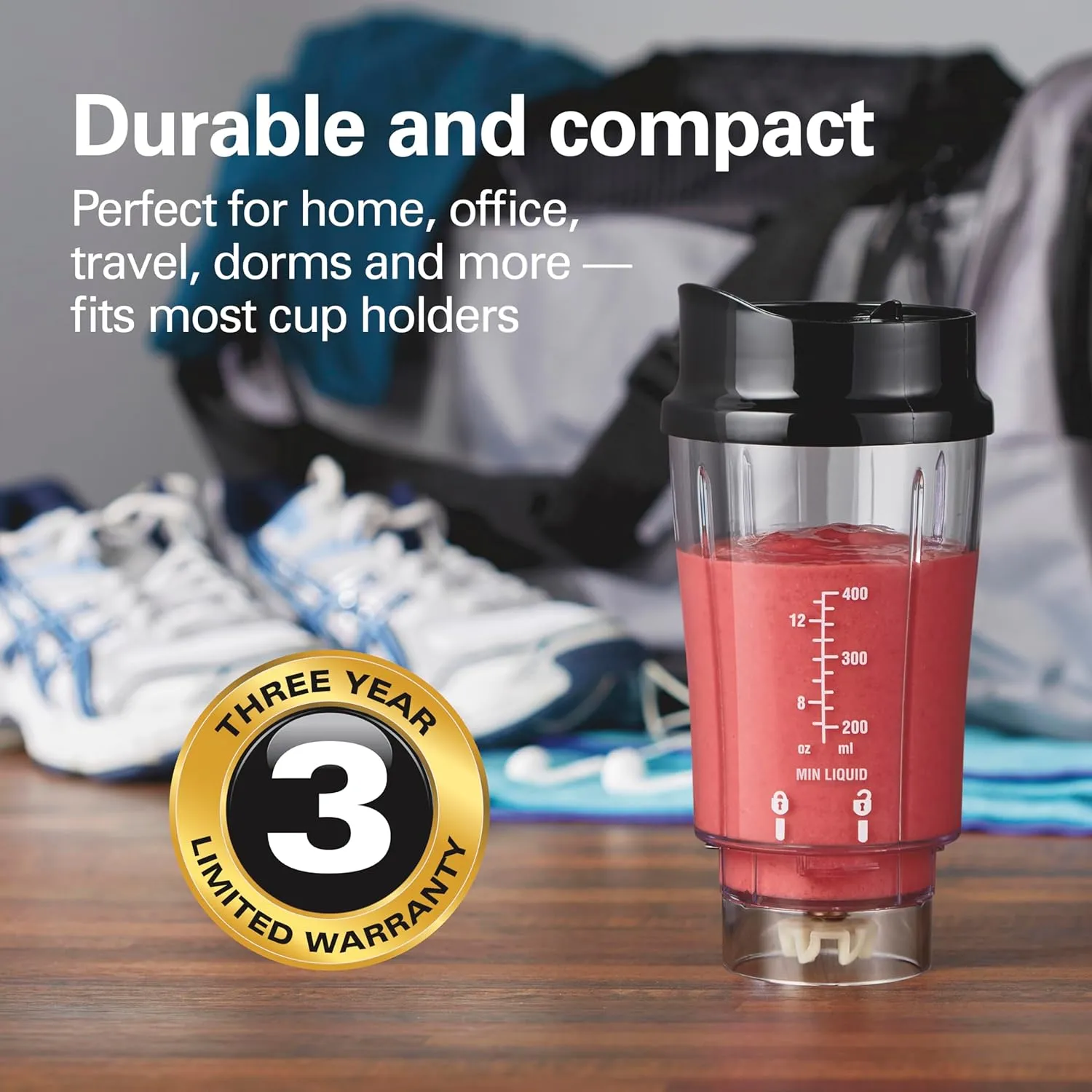 Hamilton Beach Portable Blender for Shakes and Smoothies with 14 Oz BPA Free Travel Cup and Lid, Durable Stainless Steel Blades for Powerful Blending Performance, Black (51101AG)
