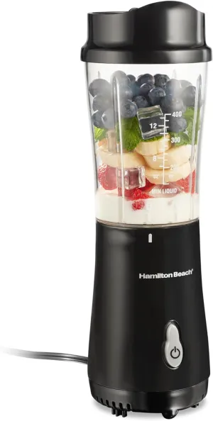 Hamilton Beach Portable Blender for Shakes and Smoothies with 14 Oz BPA Free Travel Cup and Lid, Durable Stainless Steel Blades for Powerful Blending Performance, Black (51101AG)