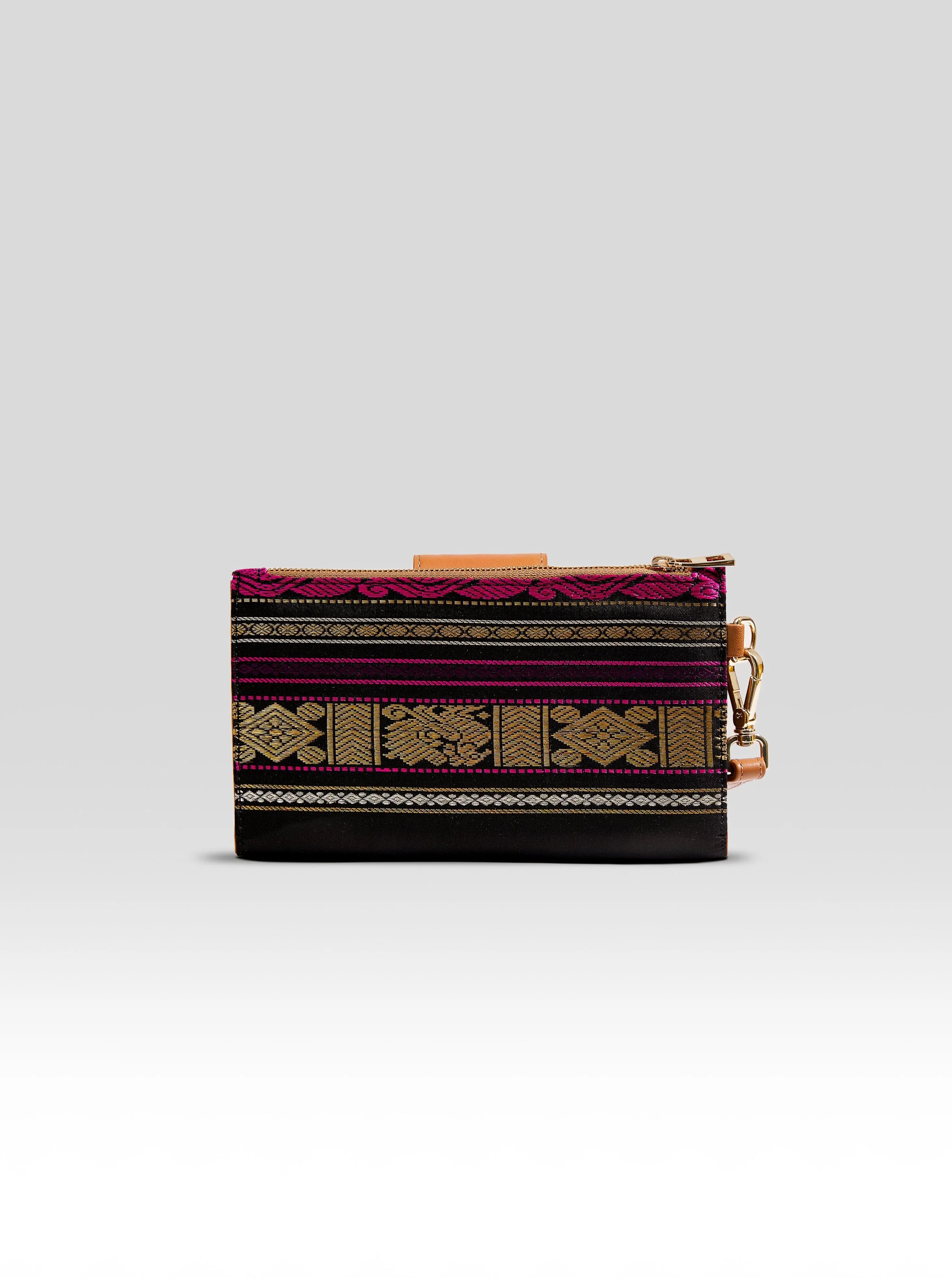 Hamsa Pure Zari Wrist Wallet Black & Tan