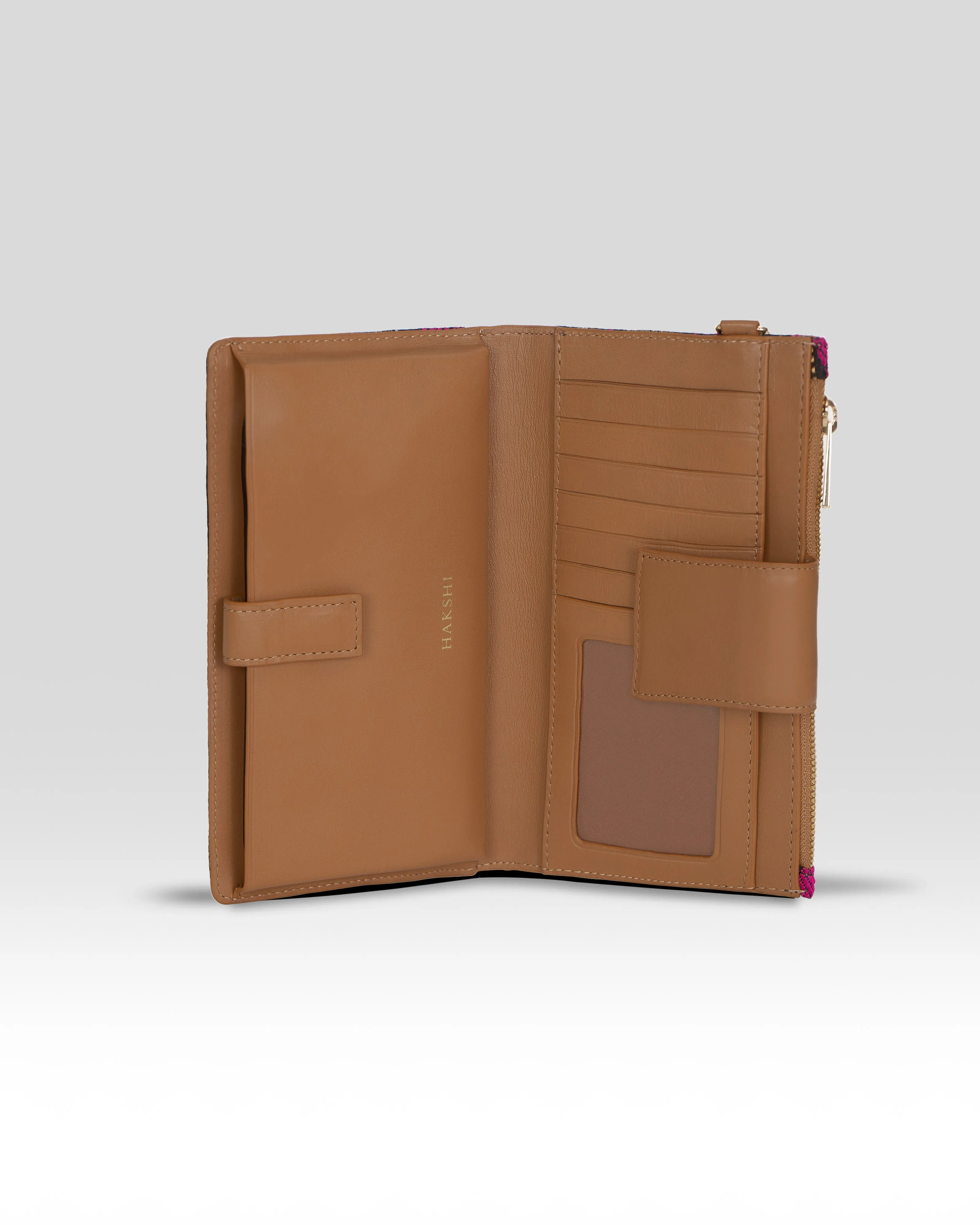 Hamsa Pure Zari Wrist Wallet Black & Tan