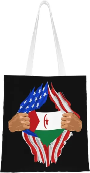 Hand Tear Flag Of The Sahrawi Arab Democratic Republic Tote Bag for Women Canvas Shopping Bags Reusable Large Capacity Casual Shoulder Handbags Grocery Bags DIY Gift Bags