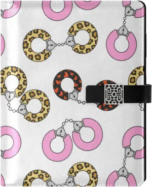 Handcuffs Leopard Print PU Leather Notebook Binder A5 6 Ring Refillable Journal with Magnetic Buckle Closure Travel Planner Notebook Binder for Business Cards,Office,