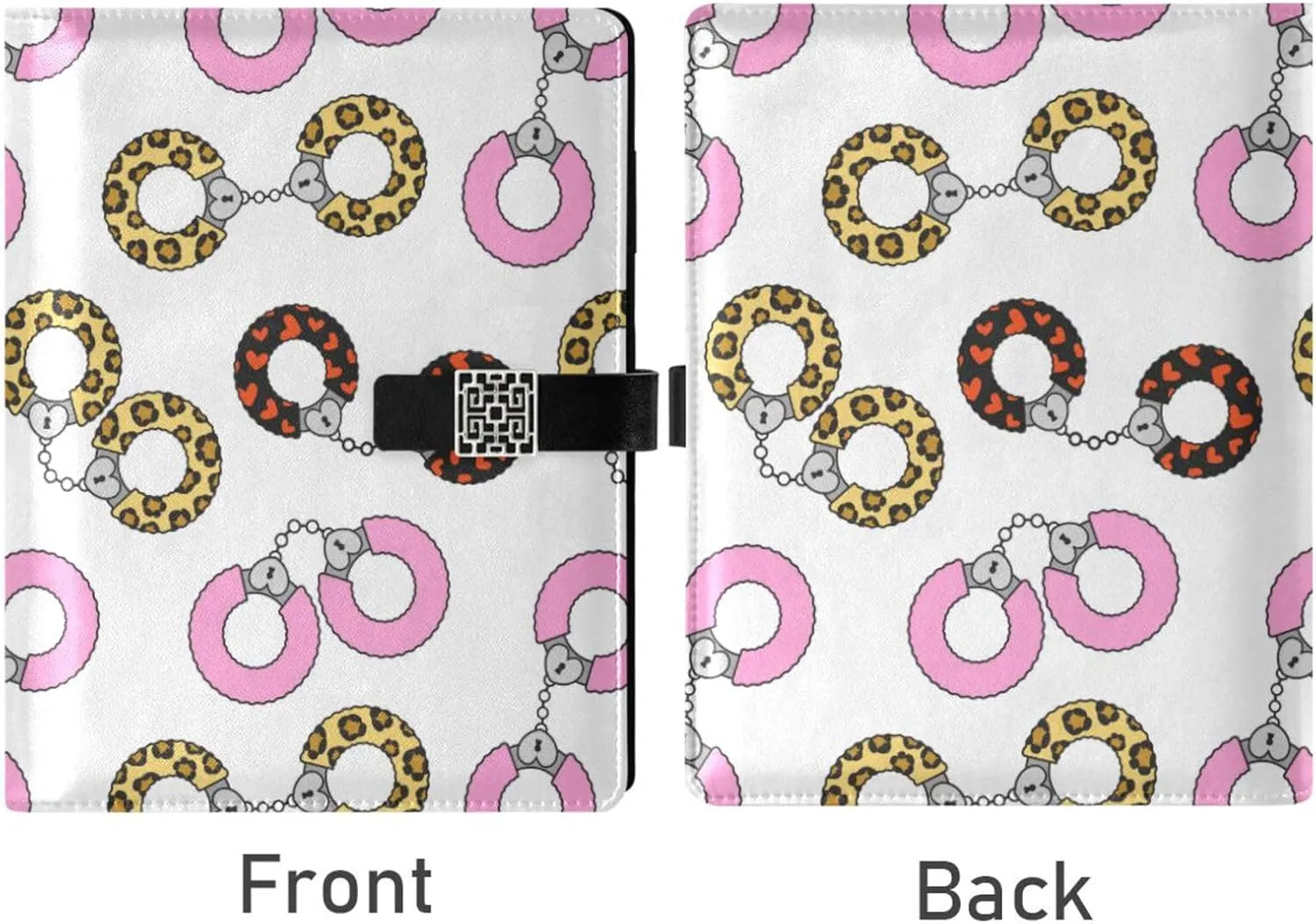 Handcuffs Leopard Print PU Leather Notebook Binder A5 6 Ring Refillable Journal with Magnetic Buckle Closure Travel Planner Notebook Binder for Business Cards,Office,