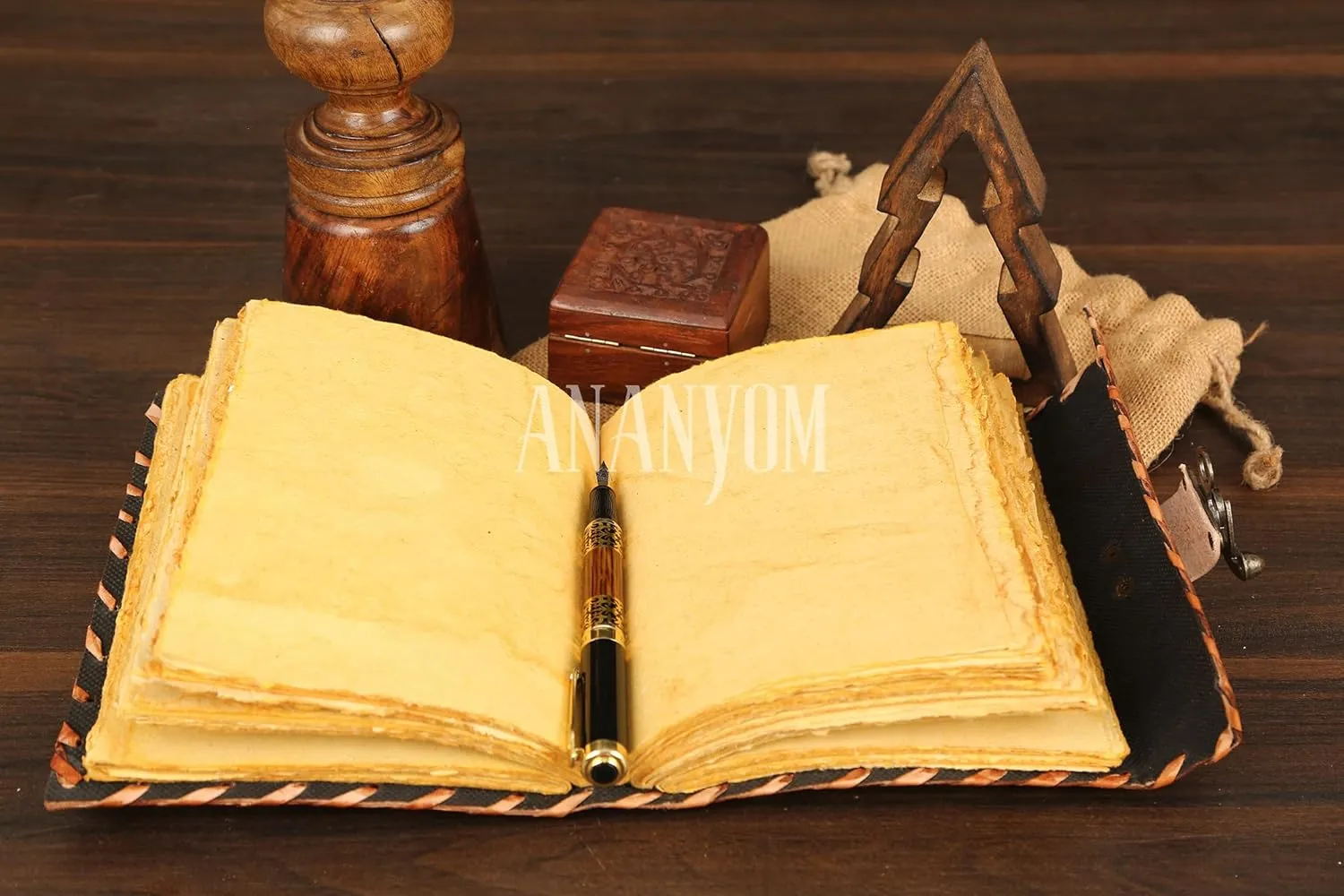 Handmade Leather Journal, Brown, Hocus Pocus Spell Eye Design, Genuine Leather Notebook Diary, Sketchbook with Brass Clasp Lock, Embossed Journal for Men & Women, Office Journal Deckle Edge