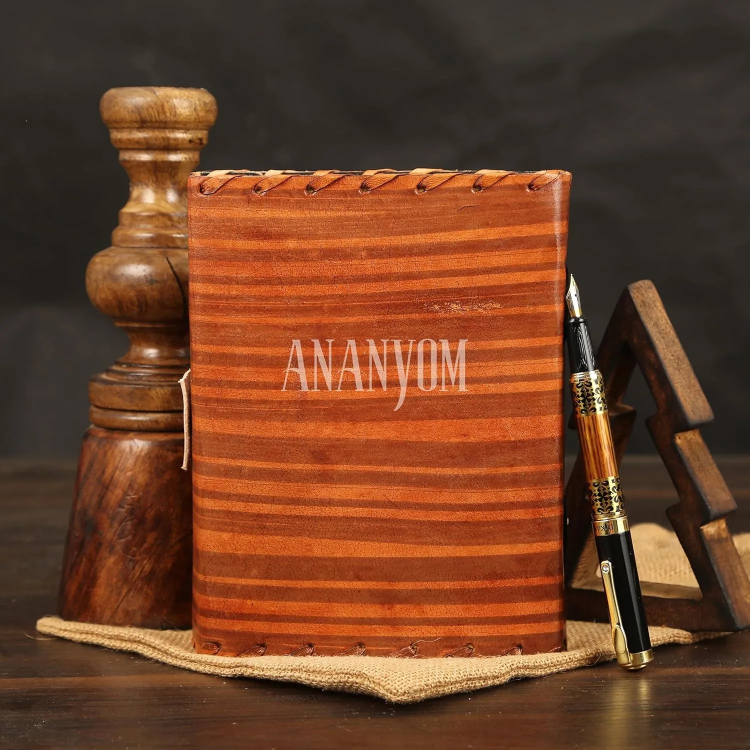 Handmade Leather Journal, Brown, Hocus Pocus Spell Eye Design, Genuine Leather Notebook Diary, Sketchbook with Brass Clasp Lock, Embossed Journal for Men & Women, Office Journal Deckle Edge