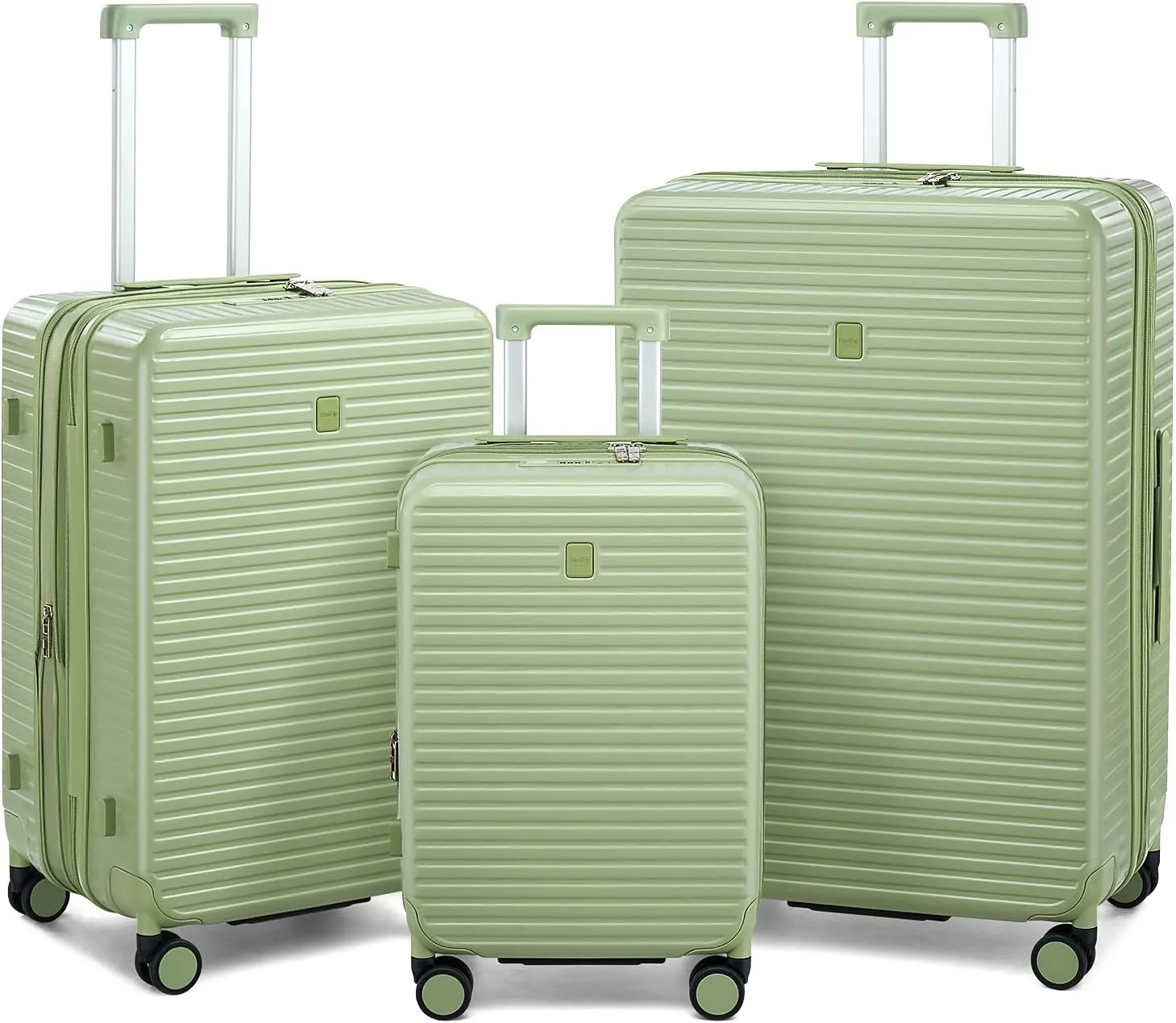 Hard Shell Suitcases Expandable Travel Luggage Sets 3 Piece, Carry on and Check in 3 Piece Luggage Suitcase Sets with Spinner Wheels Cup Holder Charger Built in (Bamboo Green, 20/24/28)