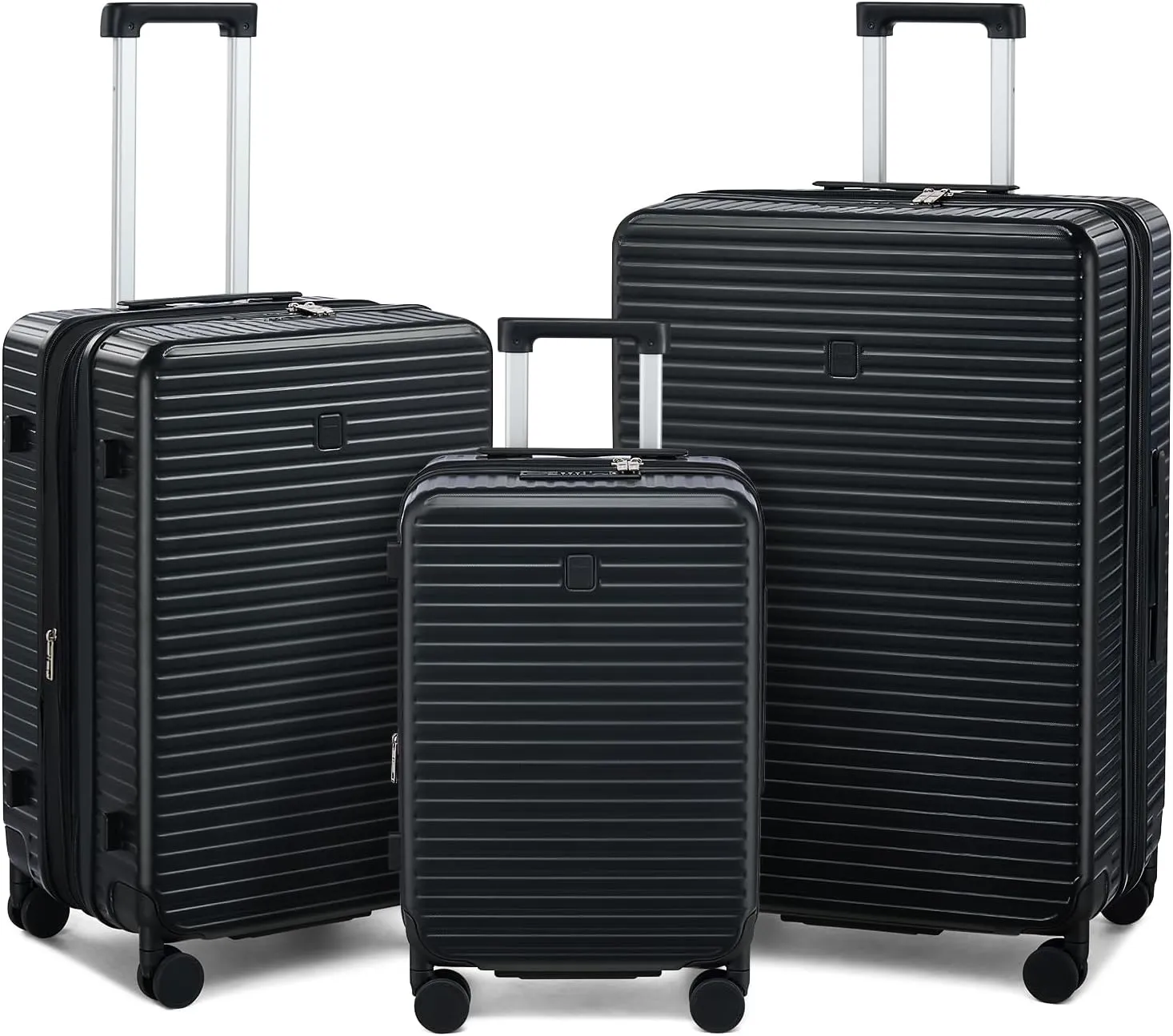 Hard Shell Suitcases Expandable Travel Luggage Sets 3 Piece, Carry on and Check in 3 Piece Luggage Suitcase Sets with Spinner Wheels Cup Holder Charger Built in (Black, 20/24/28)