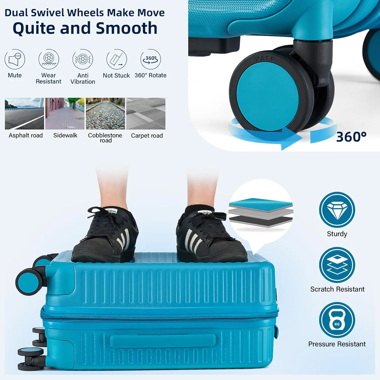 Hard Shell Suitcases Expandable Travel Luggage Sets 3 Piece, Carry on and Check in 3 Piece Luggage Suitcase Sets with Spinner Wheels Cup Holder Charger Built in (Caribbean Blue, 20/24/28)