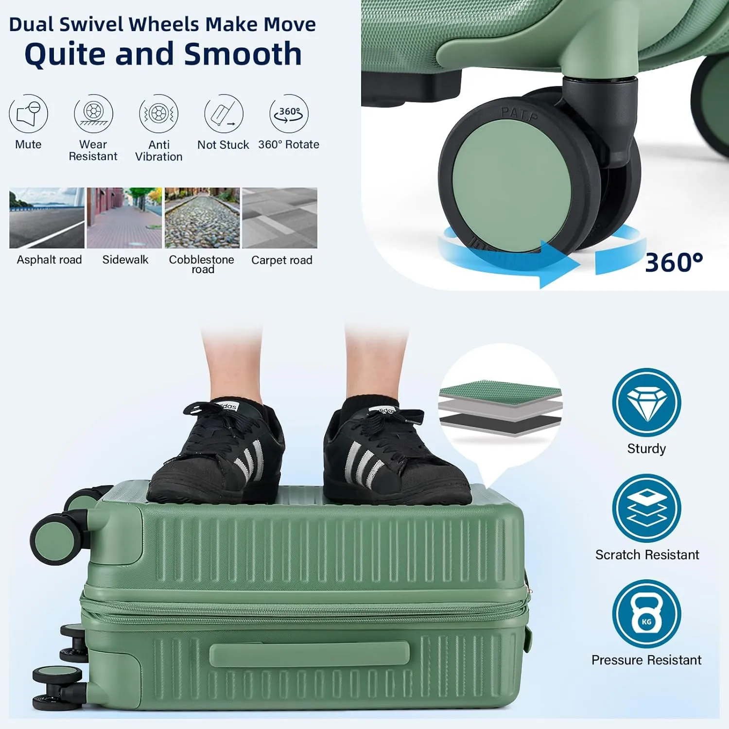 Hard Shell Suitcases Expandable Travel Luggage Sets 3 Piece, Carry on and Check in 3 Piece Luggage Suitcase Sets with Spinner Wheels Cup Holder Charger Built in (Forest Green, 20/24/28)