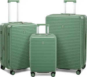 Hard Shell Suitcases Expandable Travel Luggage Sets 3 Piece, Carry on and Check in 3 Piece Luggage Suitcase Sets with Spinner Wheels Cup Holder Charger Built in (Forest Green, 20/24/28)