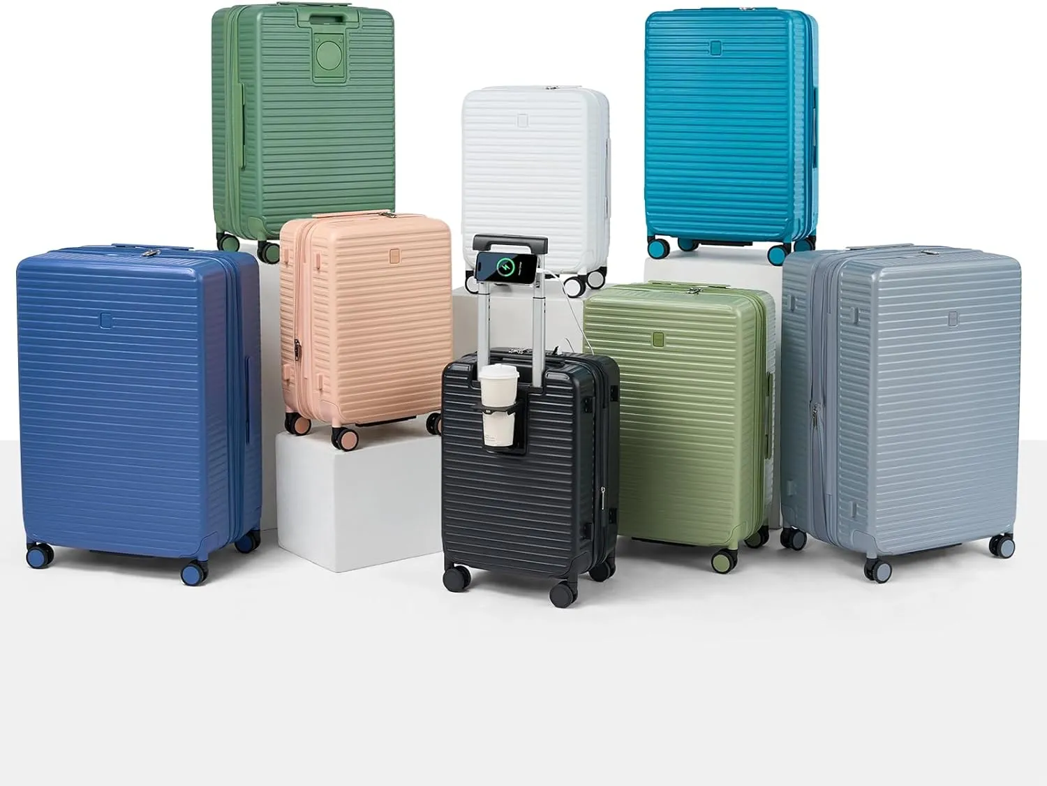 Hard Shell Suitcases Expandable Travel Luggage Sets 3 Piece, Carry on and Check in 3 Piece Luggage Suitcase Sets with Spinner Wheels Cup Holder Charger Built in (Interstellar Blue, 20/24/28)