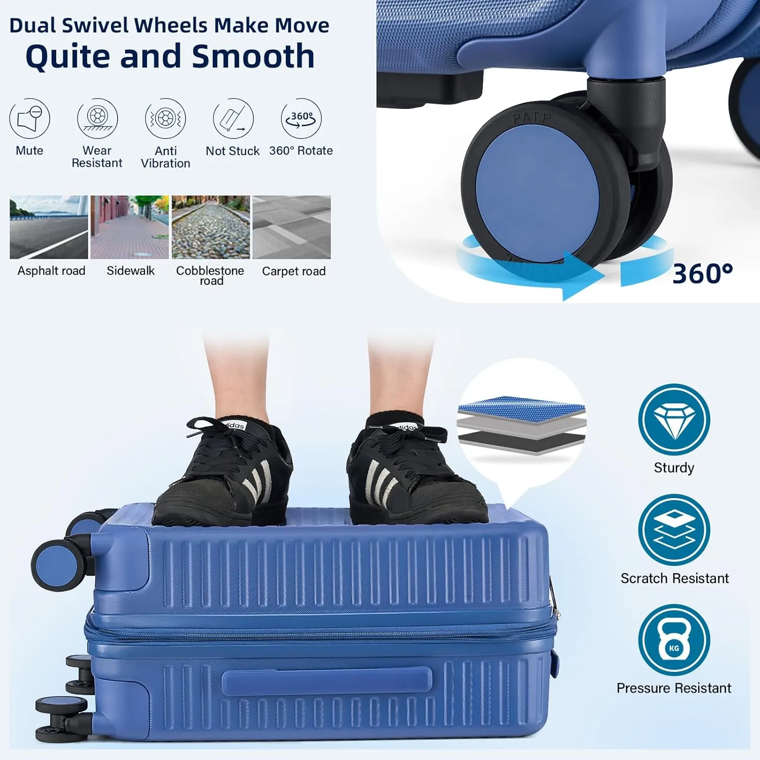 Hard Shell Suitcases Expandable Travel Luggage Sets 3 Piece, Carry on and Check in 3 Piece Luggage Suitcase Sets with Spinner Wheels Cup Holder Charger Built in (Interstellar Blue, 20/24/28)