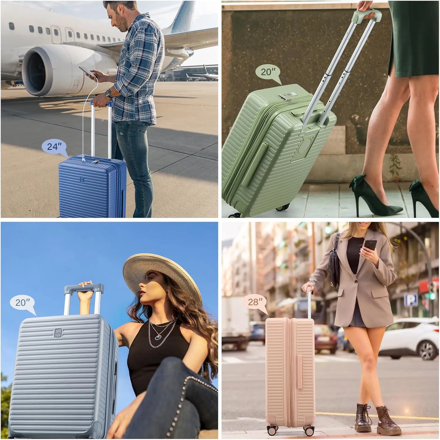 Hard Shell Suitcases Expandable Travel Luggage Sets 3 Piece, Carry on and Check in 3 Piece Luggage Suitcase Sets with Spinner Wheels Cup Holder Charger Built in (Interstellar Blue, 20/24/28)
