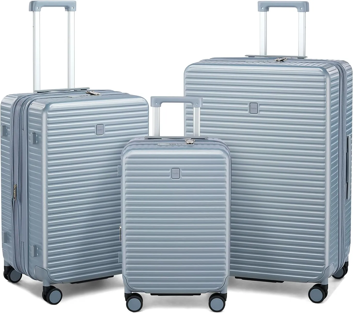 Hard Shell Suitcases Expandable Travel Luggage Sets 3 Piece, Carry on and Check in 3 Piece Luggage Suitcase Sets with Spinner Wheels Cup Holder Charger Built in (Silver, 20/24/28)