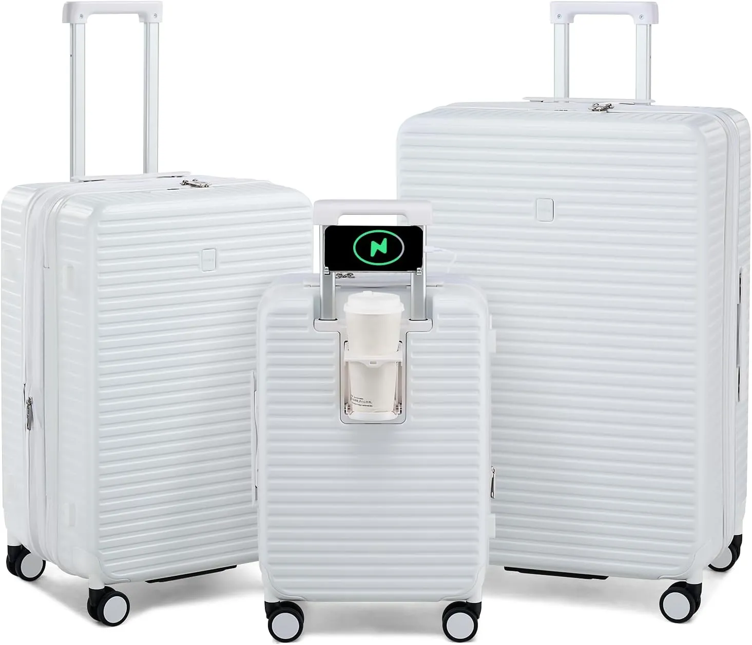 Hard Shell Suitcases Expandable Travel Luggage Sets 3 Piece, Carry on and Check in 3 Piece Luggage Suitcase Sets with Spinner Wheels Cup Holder Charger Built in (White, 20/24/28)