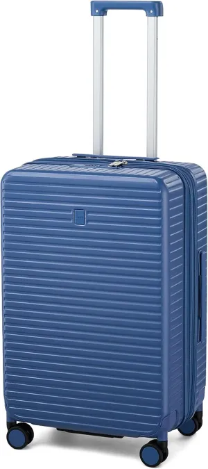 Hard Shell Suitcases Travel Expandable Luggage, 24 Inch Check in Luggage with Spinner Wheels Cup Holder Charger Built in, Checked Medium Suitcase Lightweight Suitcases, Interstellar Blue
