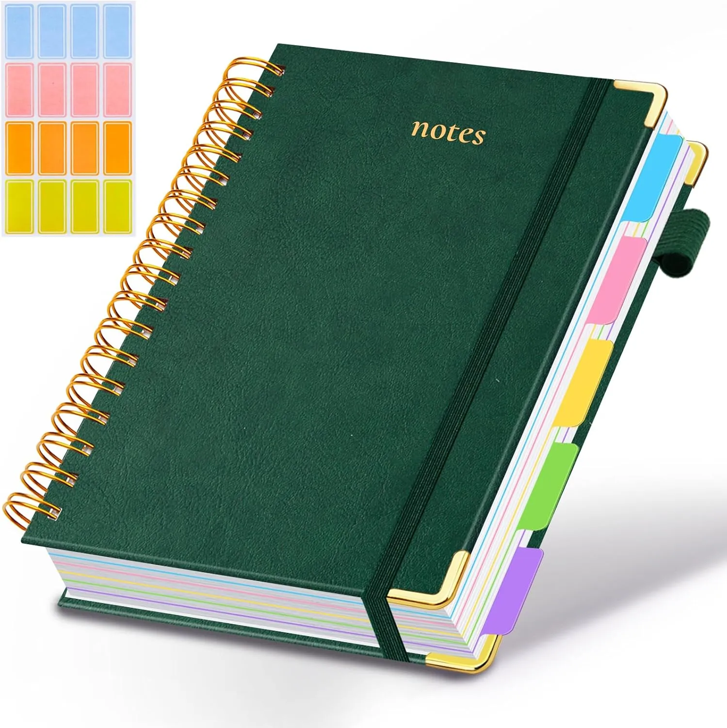 Hardcover Spiral Notebook 8"x10" Journal Notebook with Tabs and Removable Dividers 300 Pages 5 Subject Notebook College Ruled, Faux Leather Spiral Bound Notebook for Women, Students, School Work