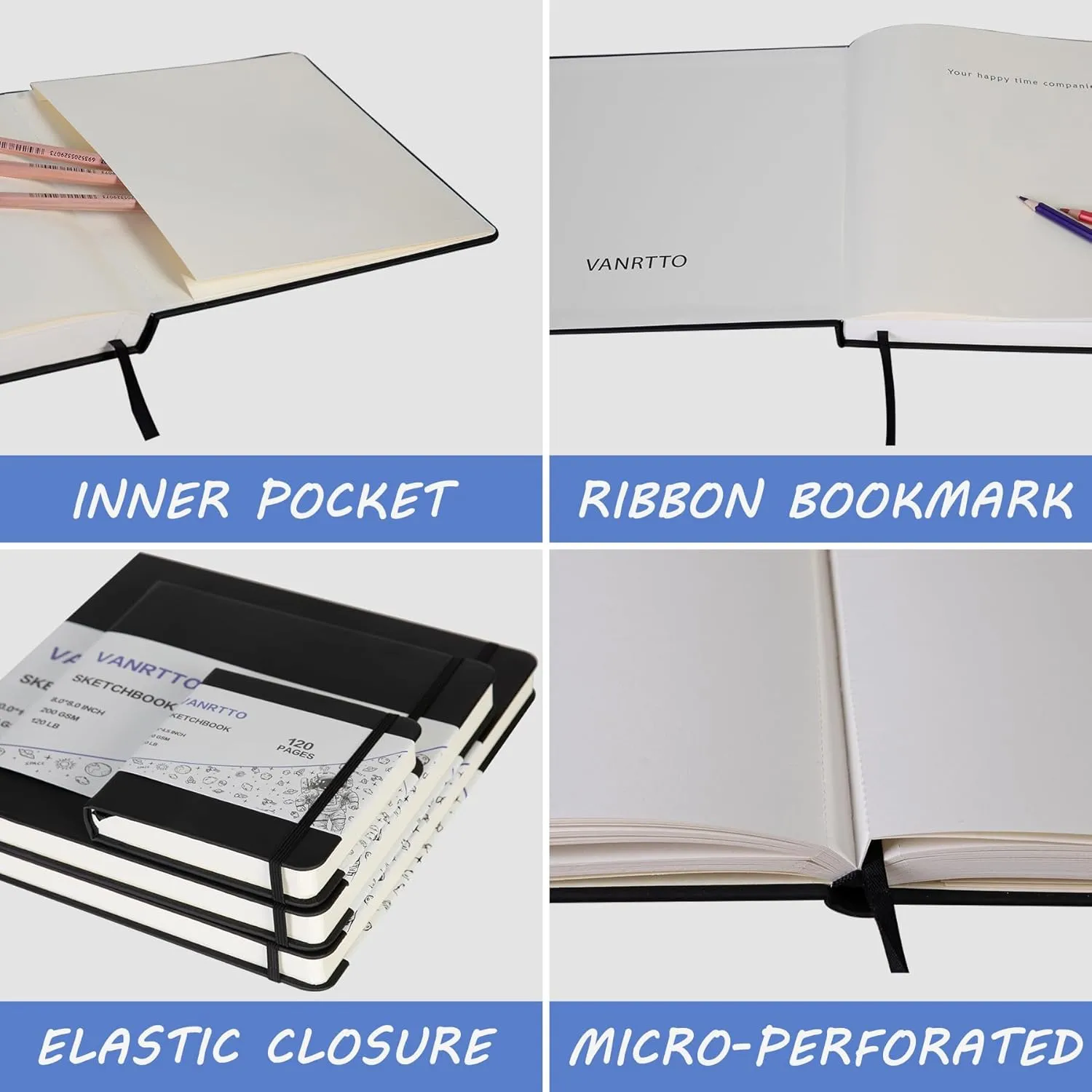 Hardcover Square Sketch Book, 120lb/200GSM Sketchbook Thick Drawing Paper for Marker Watercolor Pencil Mixed Media, Premium Drawing Notebook, Art Journal, 60 Sheets/120 Pages 8x8 Inch Sketch Pad