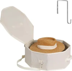 Hat Storage Box for Women and Men, Hat Box for Travel and Storage, Collapsible Hat Case Cowboy Cap Hat Organizer for Closet with Handles, Hat Bag Hat Case (White)