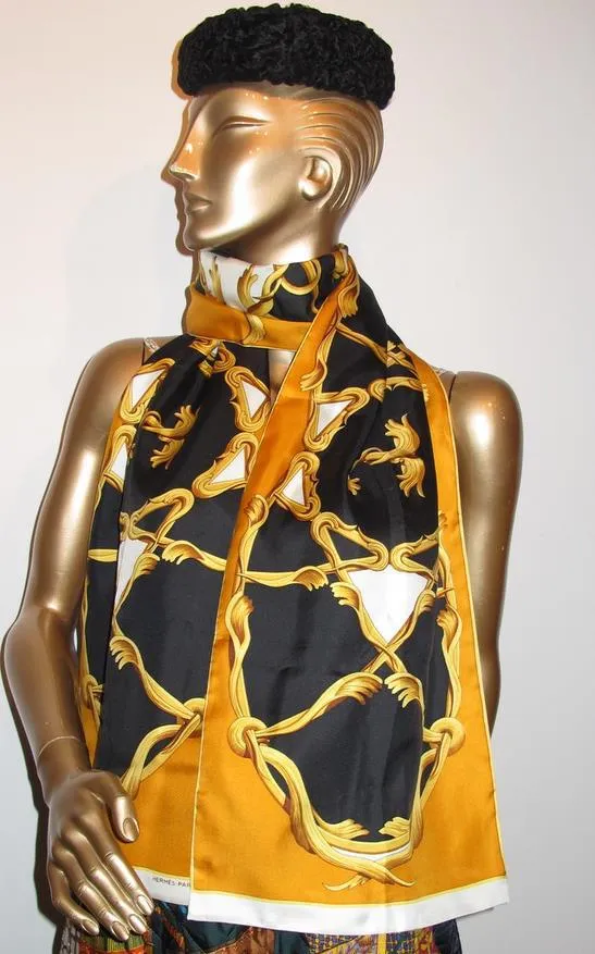 Hermes 1970s Print Silk Bag and Matching Scarf Etole by Henry D'Origny