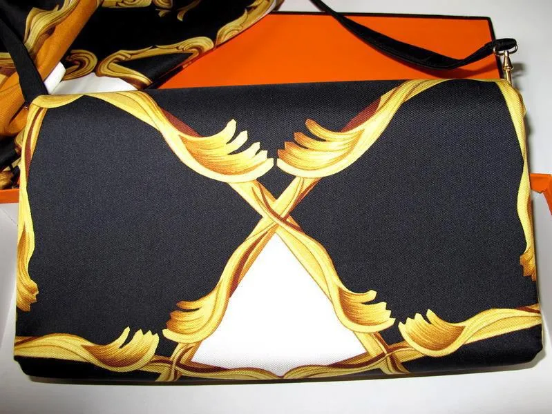 Hermes 1970s Print Silk Bag and Matching Scarf Etole by Henry D'Origny