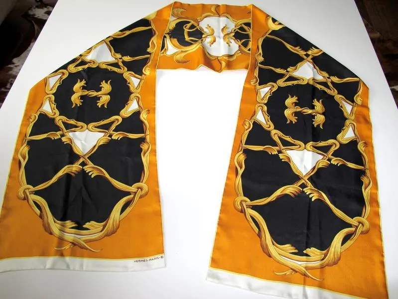 Hermes 1970s Print Silk Bag and Matching Scarf Etole by Henry D'Origny