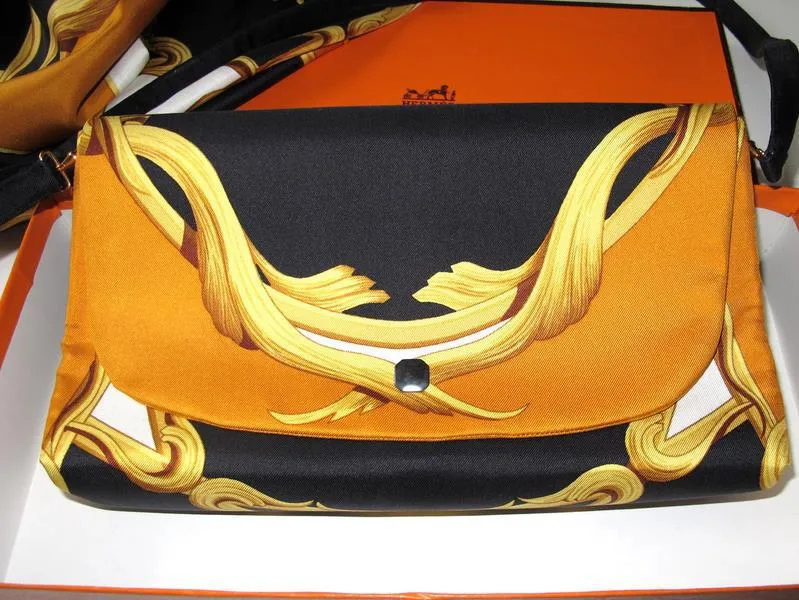 Hermes 1970s Print Silk Bag and Matching Scarf Etole by Henry D'Origny