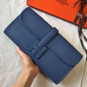 Hermes Jige Elan 29 Clutch In Blue Agate Epsom Leather