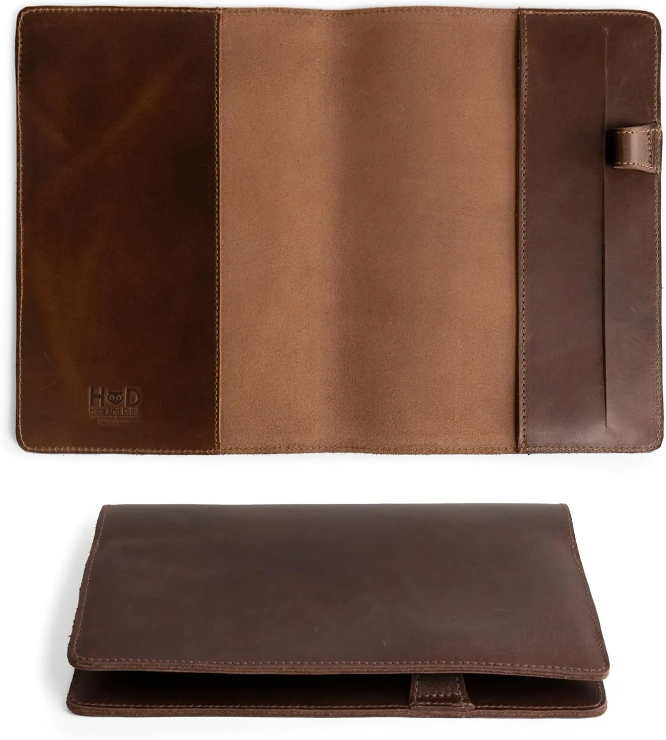 Hide & Drink, Case for Hardcover Leuchtturm A5 (5.75 x 8.25 in.) Notebook, Protective Cover for Journal, Personal Planner, Full Grain Leather, Handmade Writing Accessory, Bourbon Brown