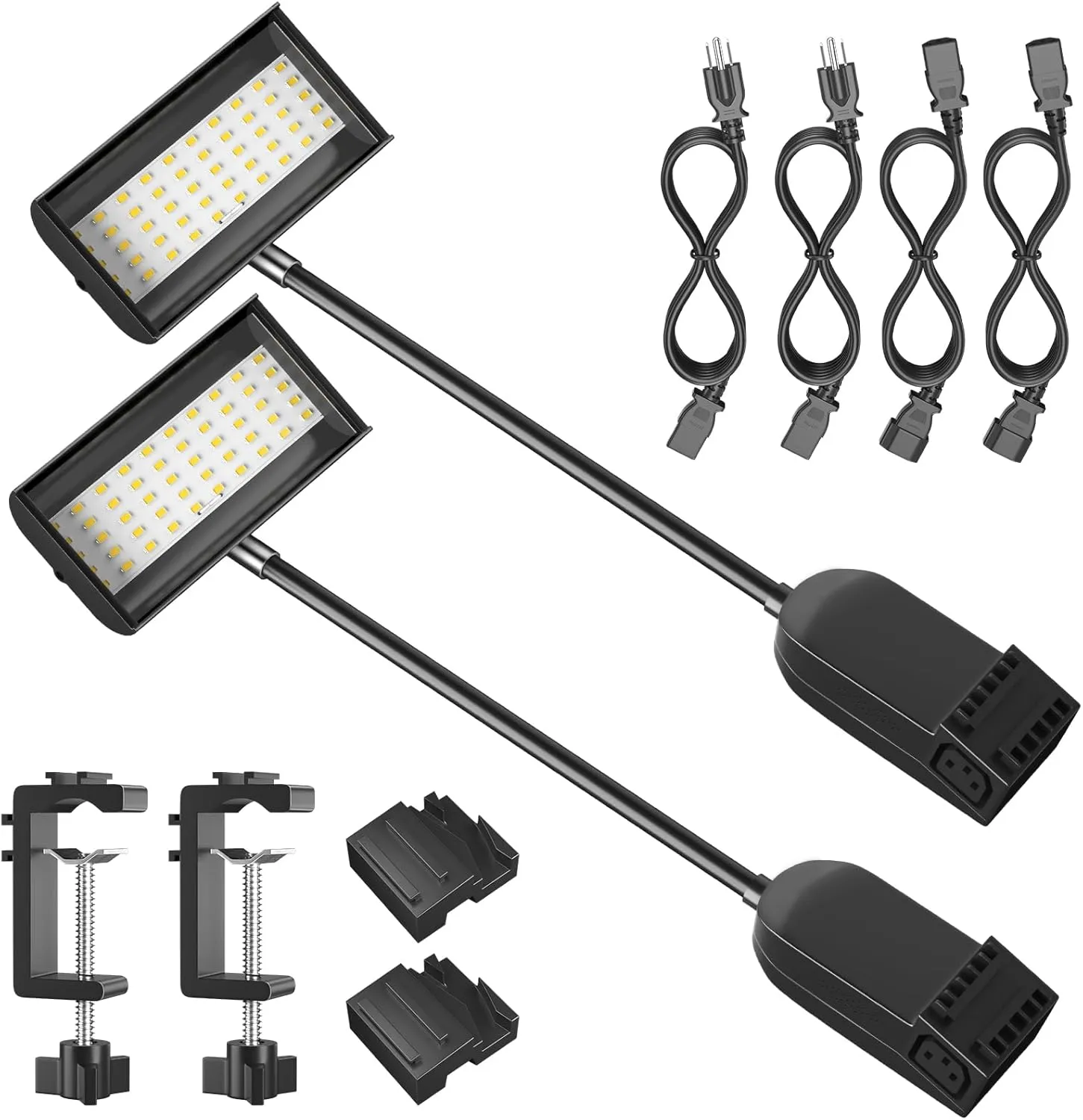 HitLights Trade Show Lights LED Display and Exhibit Arm Lighting, Connectable Tradeshow Lights Included Clamps, Mounting Brackets, Power Cables, Connect Cables (2pcs Black)