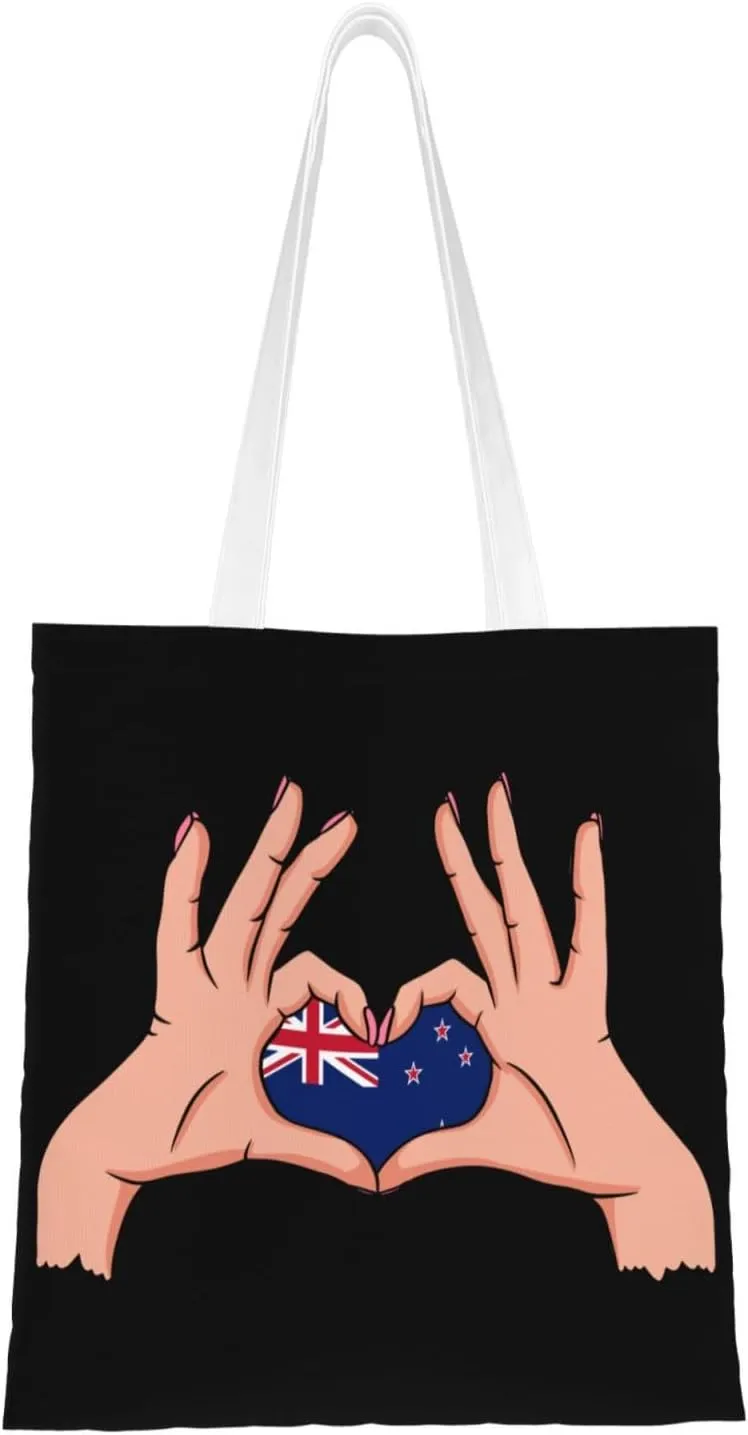 Holding Love In Your Hands Flag Of New Zealand Tote Bag for Women Canvas Shopping Bags Reusable Large Capacity Casual Shoulder Handbags Grocery Bags DIY Gift Bags