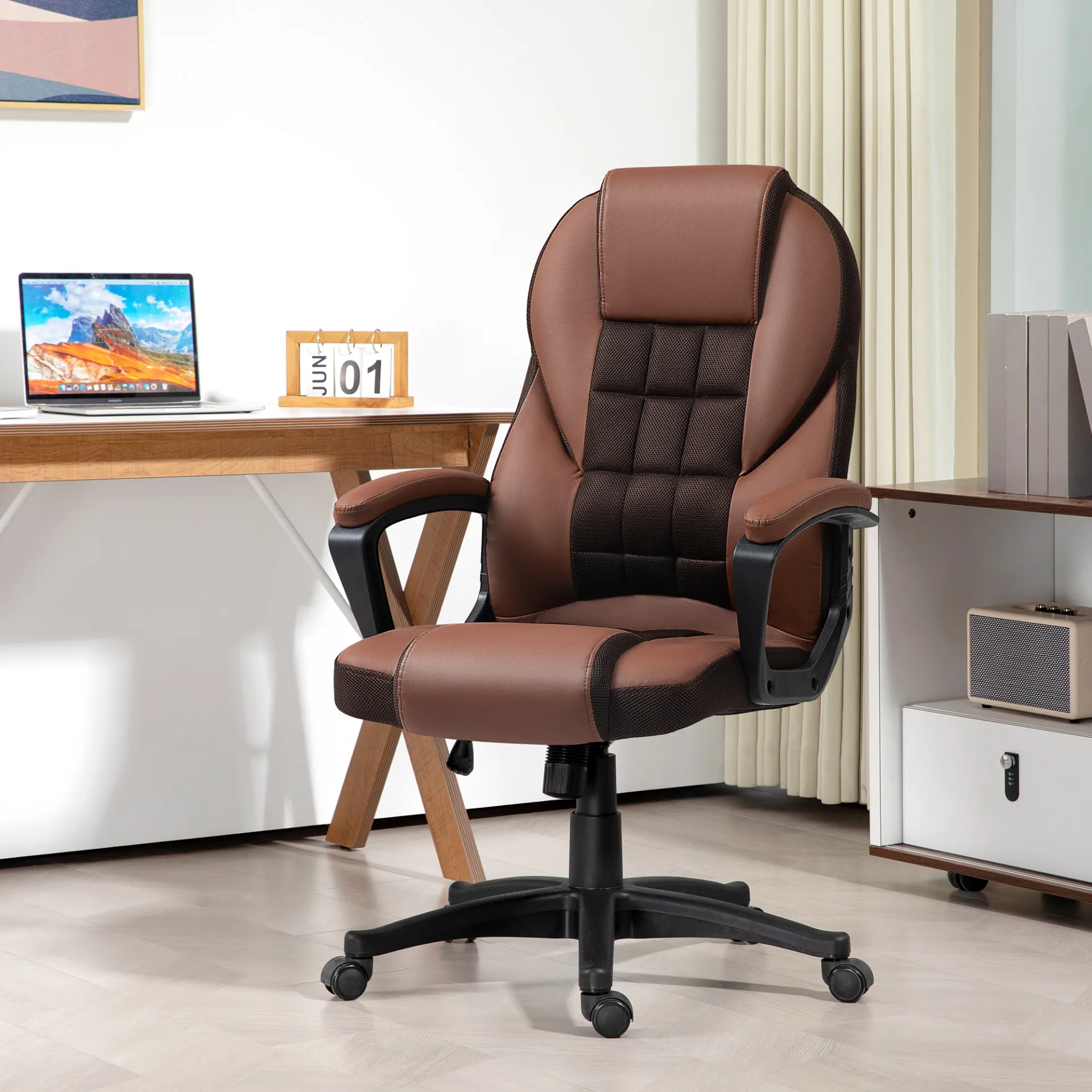 HOMCOM Faux Leather Office Chair in Brown