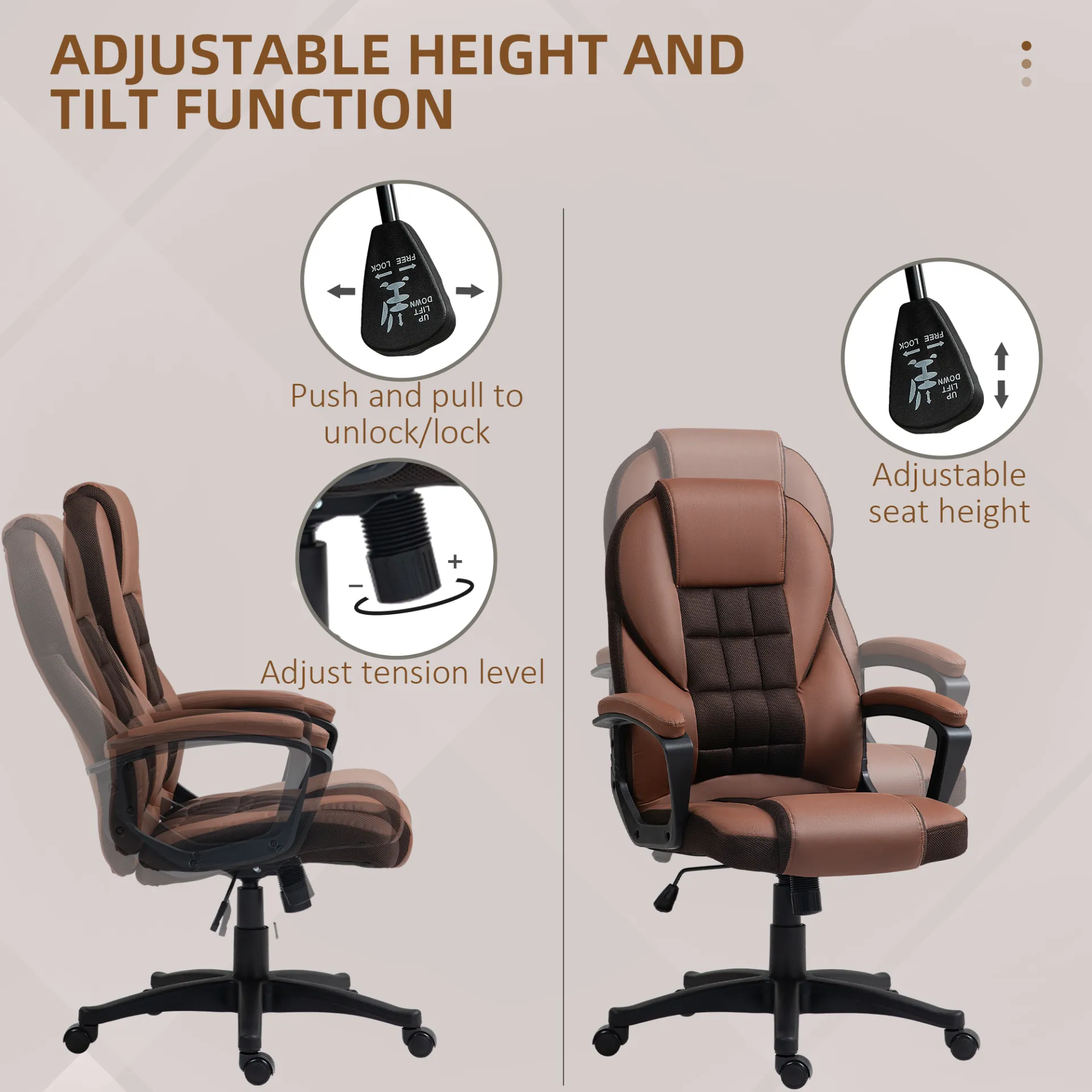 HOMCOM Faux Leather Office Chair in Brown