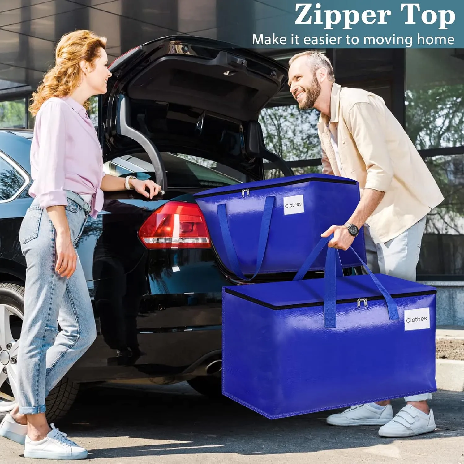 HomeHacks Moving Bags Heavy Duty with Strong Zippers and Handles Collapsible Moving Supplies, Storage Totes for Packing & Moving Storing 125L,8-Pack, Blue