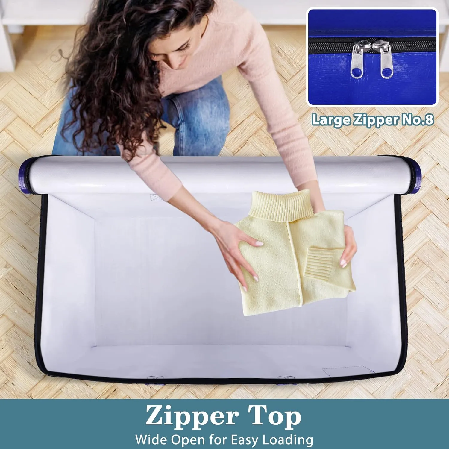 HomeHacks Moving Bags Heavy Duty with Strong Zippers and Handles Collapsible Moving Supplies, Storage Totes for Packing & Moving Storing 125L,8-Pack, Blue