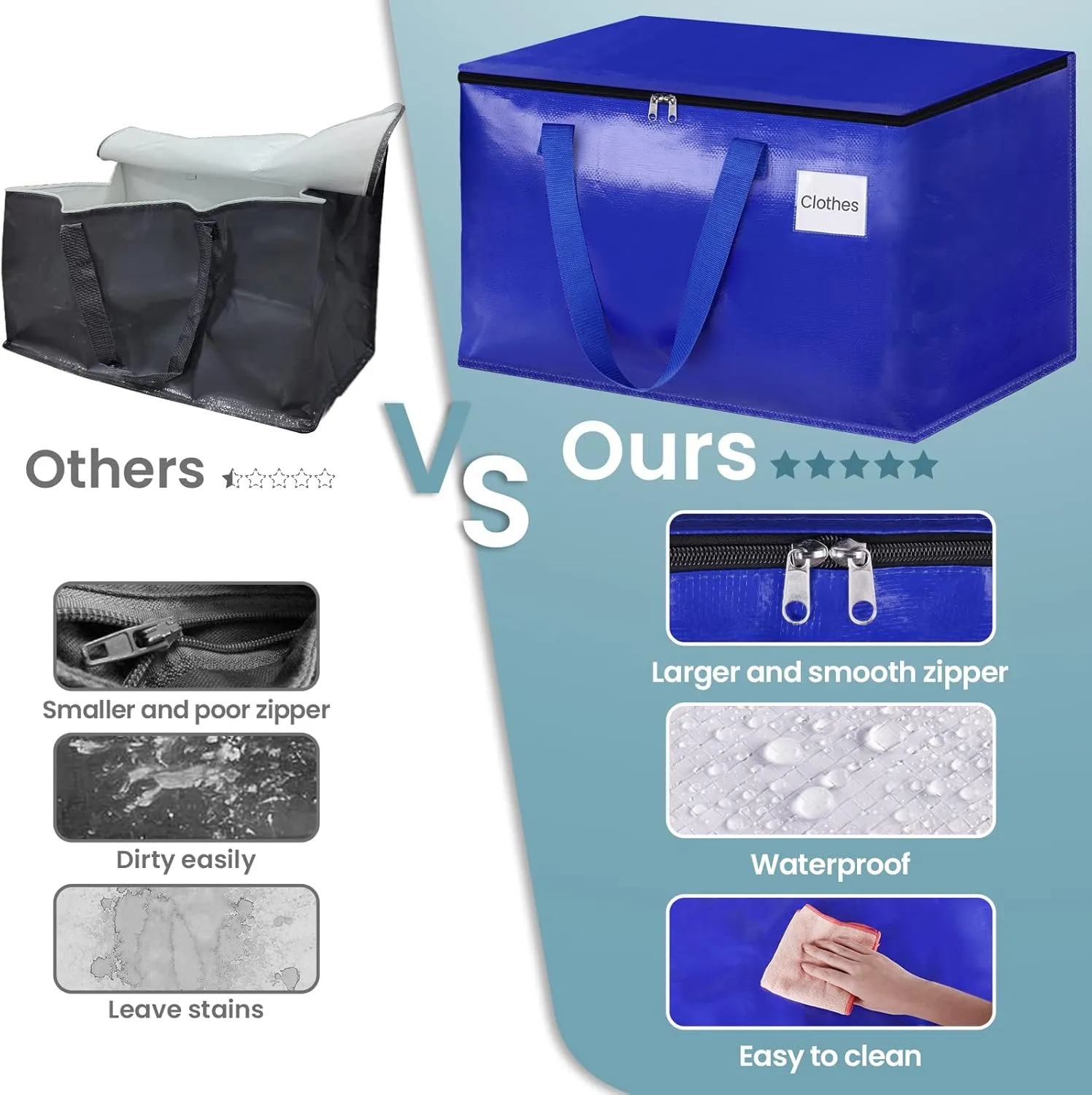 HomeHacks Moving Bags Heavy Duty with Strong Zippers and Handles Collapsible Moving Supplies, Storage Totes for Packing & Moving Storing 125L,8-Pack, Blue