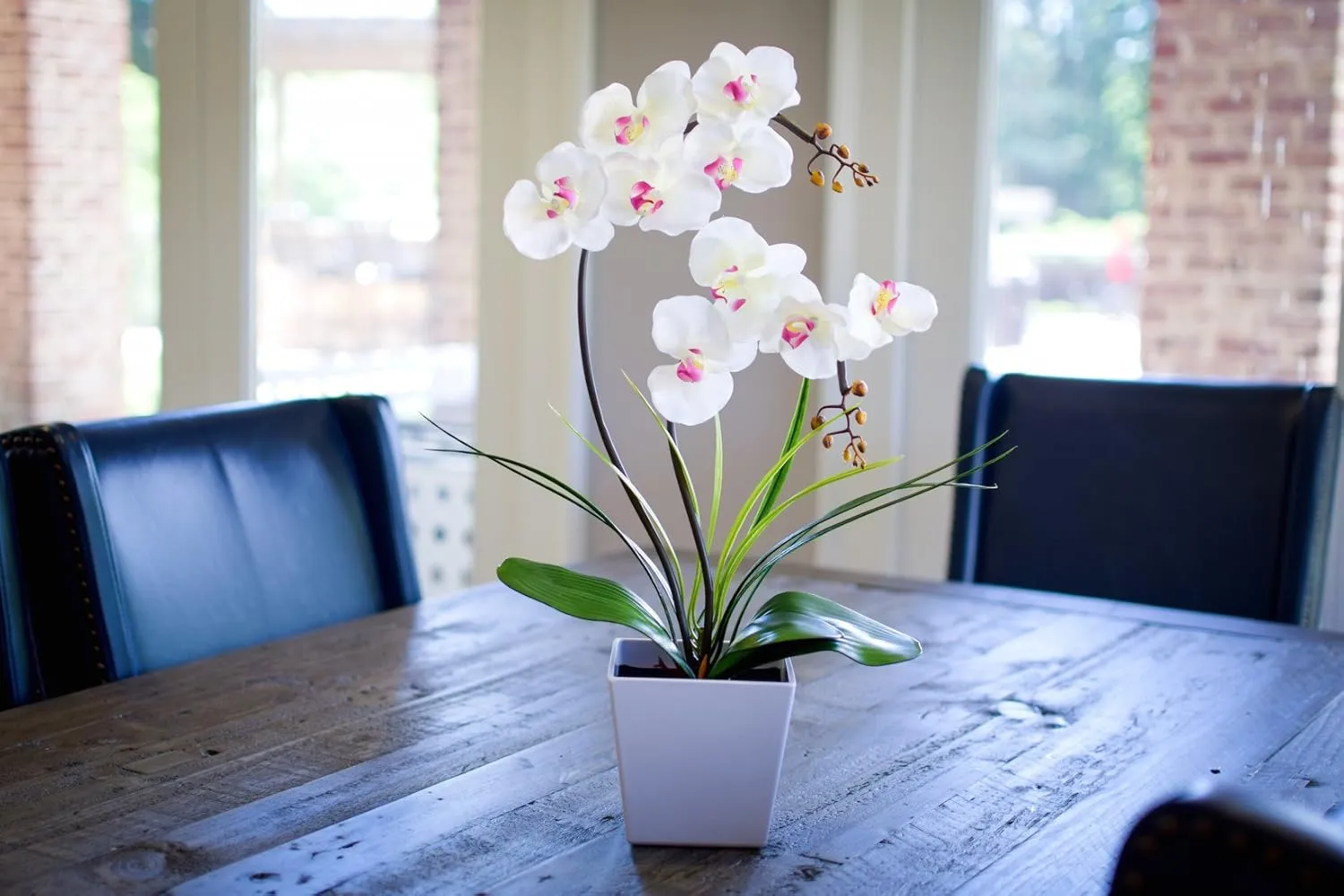 Homeseaons Orchid Lamp-LED Lighted Orchid Arrangements,Pre Lit Artificial Orchid,Light Up Flower Lights, Faux Orchid Phalaenopsis Arrangement (White)