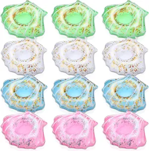 Honeydak 12 Pieces Inflatable Drink Holder Shell Drink Floats Sequin Reusable Inflatable Sea Animal Cup Coasters Pool Cup Holders for Summer Swimming Party Favors Decoration (White,Pink,Blue,Green)