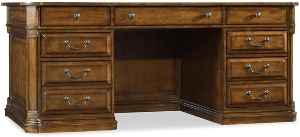 Hooker Furniture Tynecastle Executive Desk in Medium Brown Wood Grain Finish