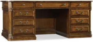 Hooker Furniture Tynecastle Executive Desk in Medium Brown Wood Grain Finish
