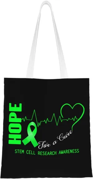 Hope For A Cure Stem Cell Research Tote Bag for Women Canvas Shopping Bags Reusable Large Capacity Casual Shoulder Handbags Grocery Bags DIY Gift Bags