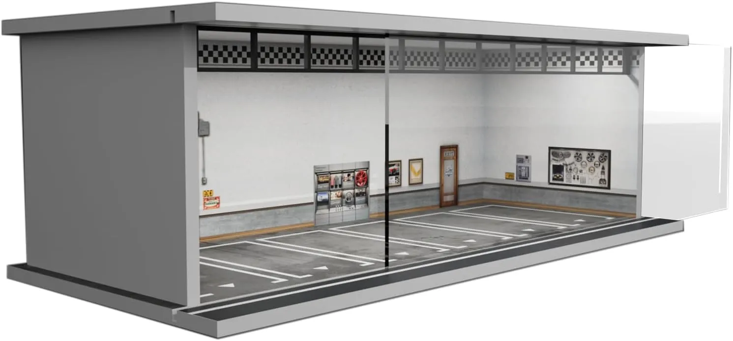 Hot Diecast Wheels Display Case - 1/64 Scale Die-cast Model Car Display Case with LED Light and Acrylic Cover, Hot Diecast Wheels Parking Garage Dioramas with 6 Parking Spaces (1/64-6Pwheels)