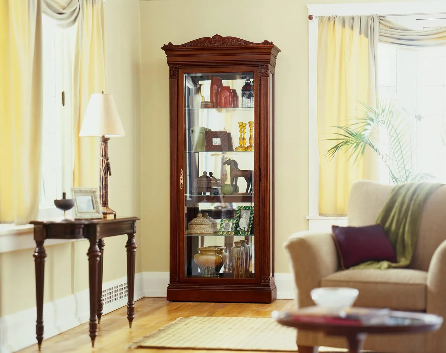 Howard Miller Blackburn II Curio Cabinet, Wood Finish with Lights Storage Cabinet - Durable Glass Shelves, Vertical Display for Decorative Items, Collectibles, Living Room & Office