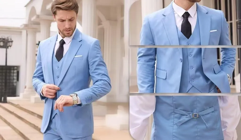 HUUTOE Men's 3 Piece Suits Slim Fit Prom Suits for Men Wedding Dress Suit Summer Blazer Jacket Vest Pants Tuxedo Set
