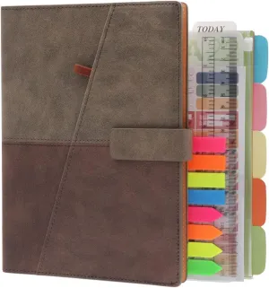 HXRTANGS A5 Loose-Leaf Notebook, Refillable 6-Ring Binder Journal Organizer with 80 Sheets Lined Paper   Planner Stickers   Subject Dividers   Index Tabs   Zip Bag   Stencil   Bookmark Ruler, Brown
