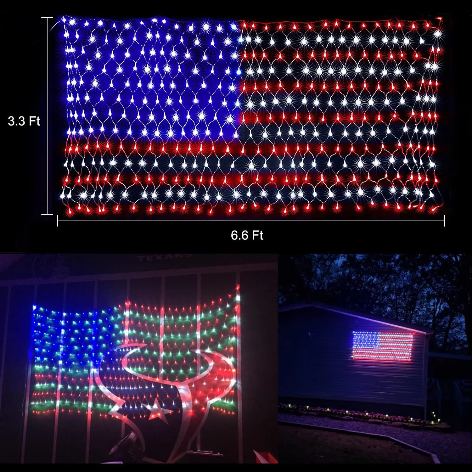 HYH American Flag Lights with 420 Super Bright LEDs Waterproof Led Flag Net Light of The United States for Memorial Day,Yard,Garden Decoration,Festival,Holiday,Party,Christmas New Year Decorations