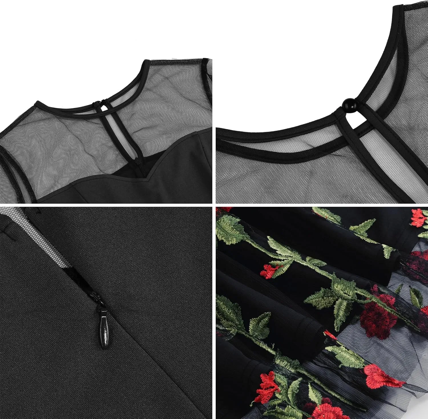 IDOPIP Women 1950s Vintage Elegant Floral Embroidered Dress Formal Prom Party Swing Dress Rockabilly Cocktail Evening Gown