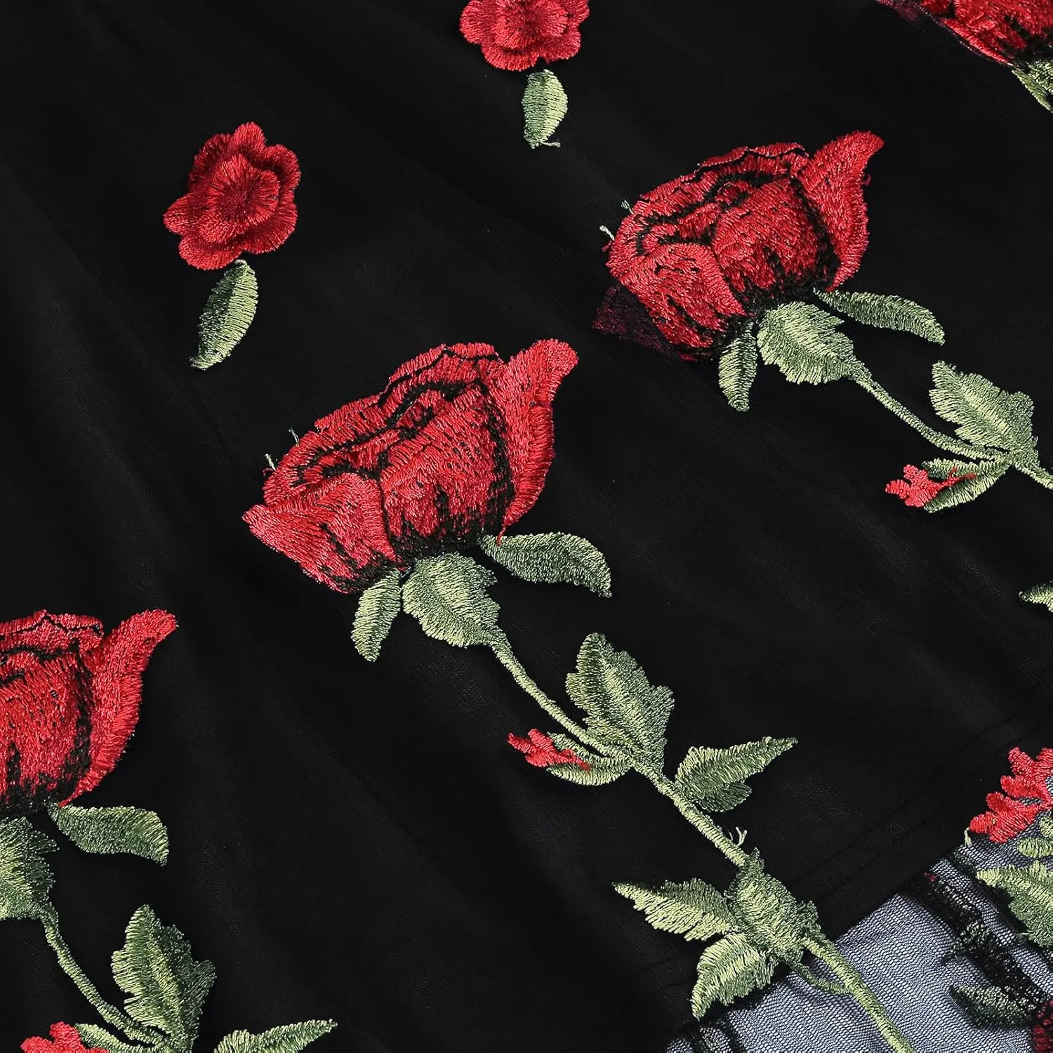 IDOPIP Women 1950s Vintage Elegant Floral Embroidered Dress Formal Prom Party Swing Dress Rockabilly Cocktail Evening Gown