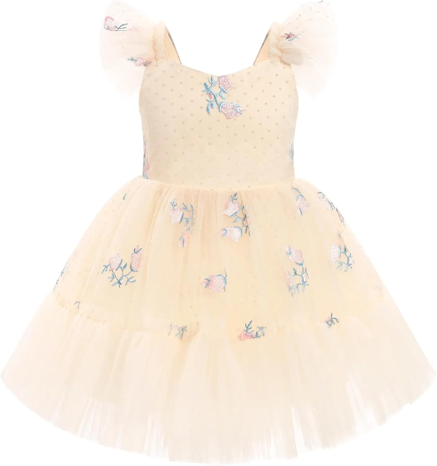 IMEKIS Toddler Girls Strawberry Floral Tulle Birthday Dress Elastic Back Summer Casual Party Dresses